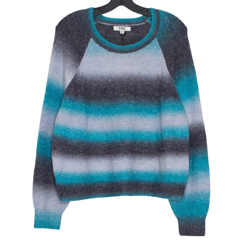 NWT BB Dakota Sweater Wool Boho Cozy Casual Fuzzy Casual Ombre Stripe Blue XXL